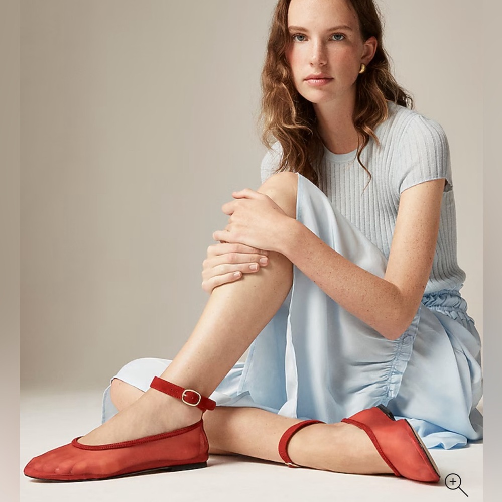 J. Crew NIB Andi Ankle-Strap Ballet Flats in Mesh - Black - Picture 2 of 3